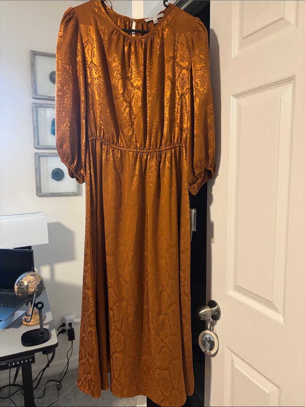 Sandra Darren Burnt Orange Maxi Dress with Subtle Jacquard